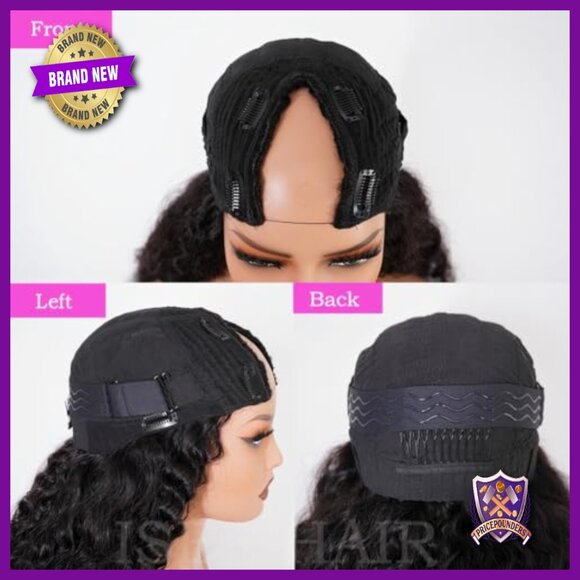 V Part Curly Wig Human Hair 20in Glueless Full Head Clip In 180 Density Amazon.com : Ainmeys Curly V Part Wigs Kinky curly V Shape  main image 3